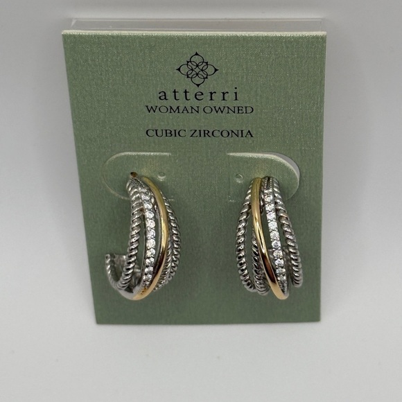 Silver and Gold Textured Earrings with Dimensional Design - Picture 4 of 5